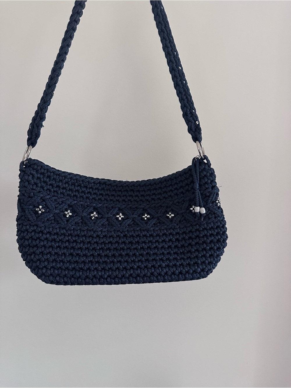 Handcrafted Navy Crochet Shoulder Bag - Classic Navy